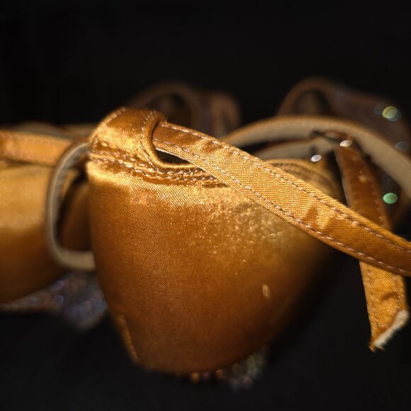 TT Dancewear Dance Shoes Rhinestone Ballroom Salsa Latin Dark Tan Satin Size 7.5 - Picture 4 of 7